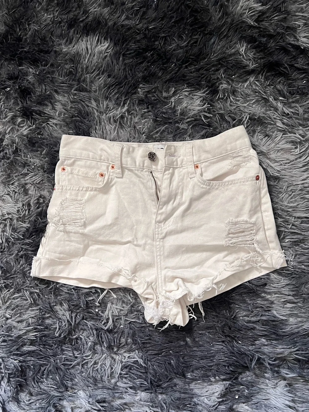 BDG white distressed denim shorts